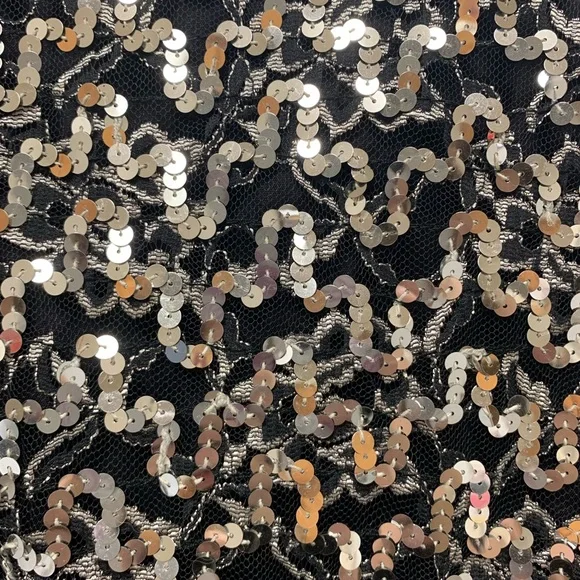 Vtg 80s Black Blouse w/Metallic Silver Sequins, Sz M - Picture 3 of 7